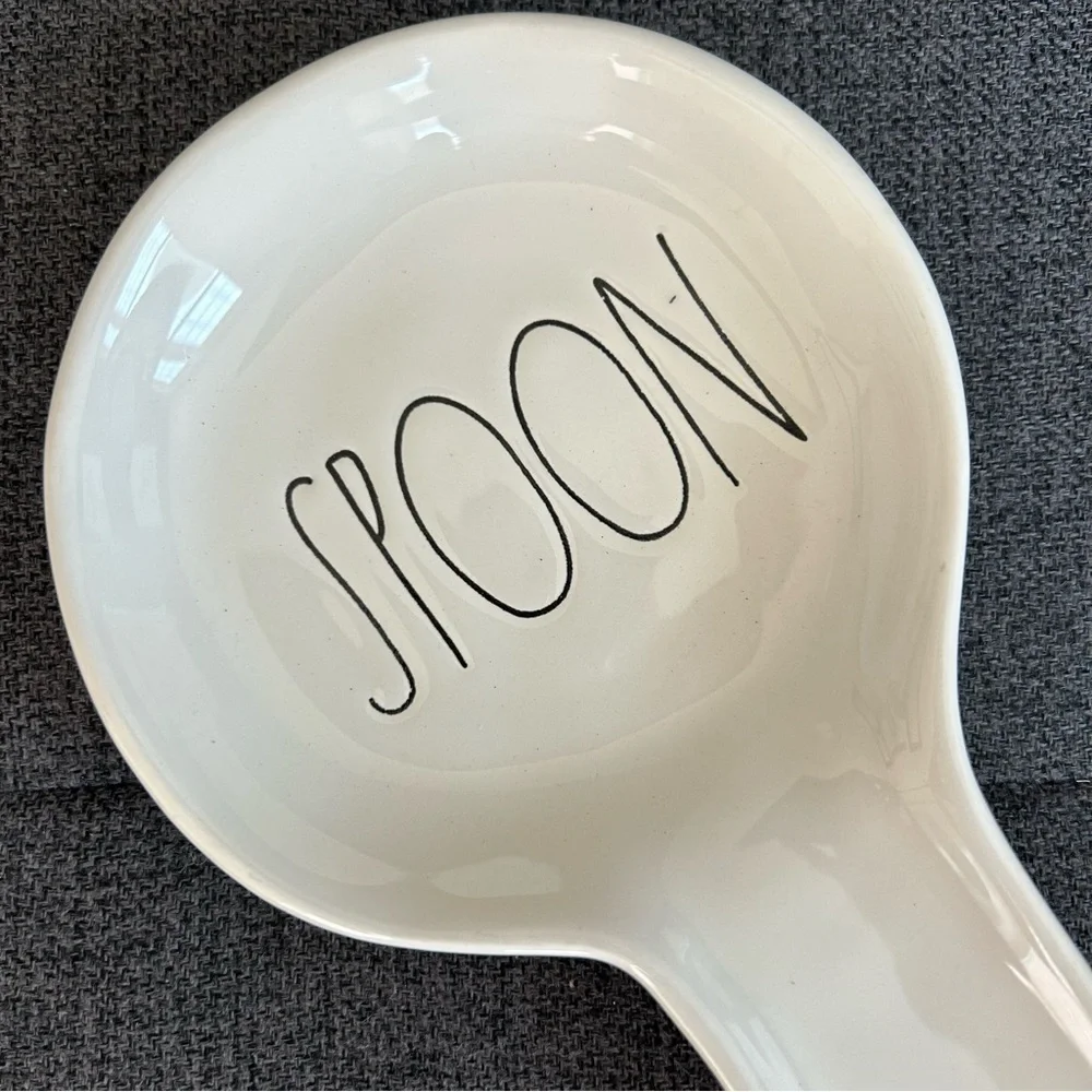 Rae Dunn Ceramic Spoon Rest, White, Black